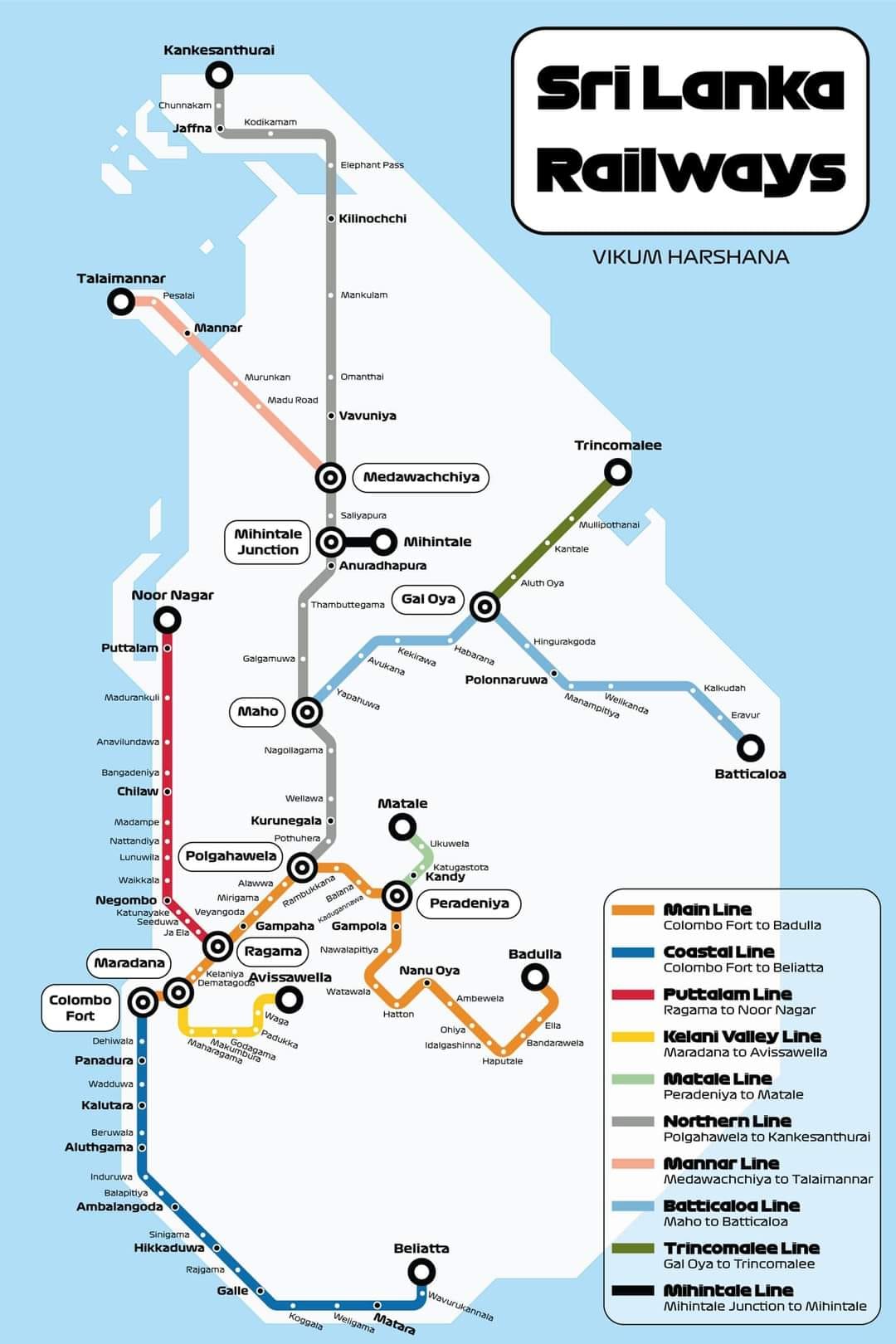 Detailed map of Sri Lanka Railways network